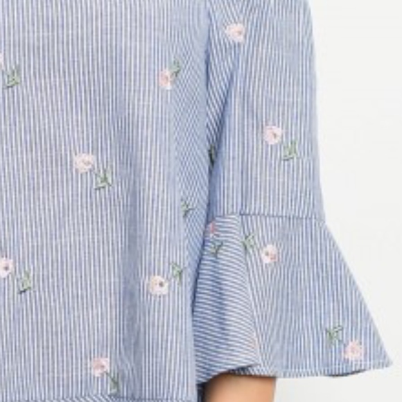 Off Shoulder Stripe and Floral Bell Sleeve - Picture 5 of 5